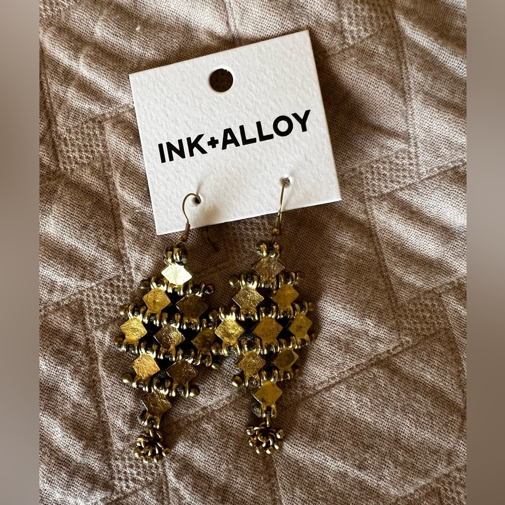 Taupe thread and Brass Chandelier Earrings by Ink and Alloy